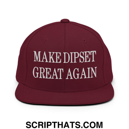 Maroon flat bill snapback hat with white embroidered make dipset great again text and adjustable closure
