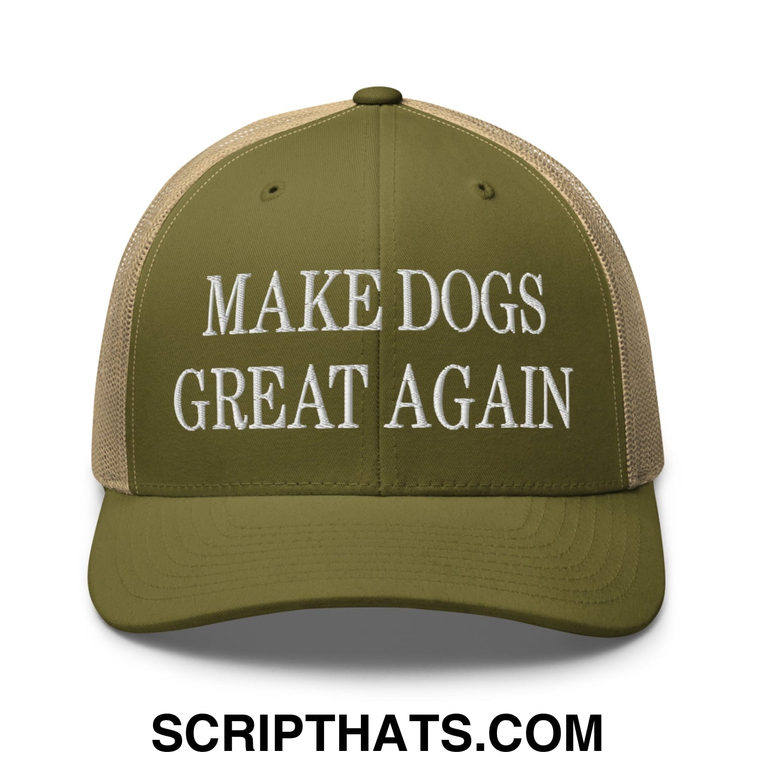 Make Dogs Great Again Embroidered Mesh Trucker Hat Moss Khaki
