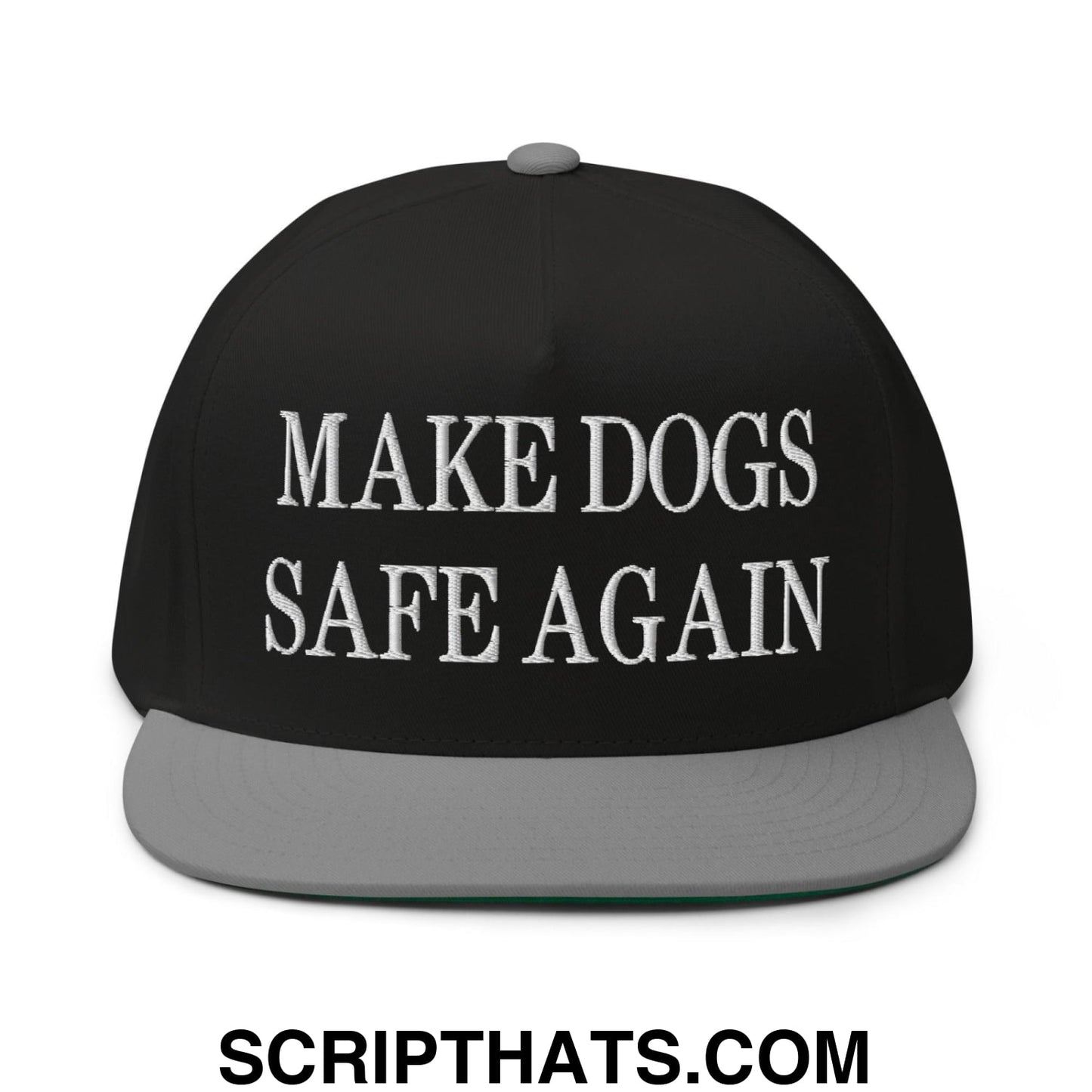 Make Dogs Safe Again Embroidered 5 Panel Flat Bill Brim Snapback Hat Black Grey