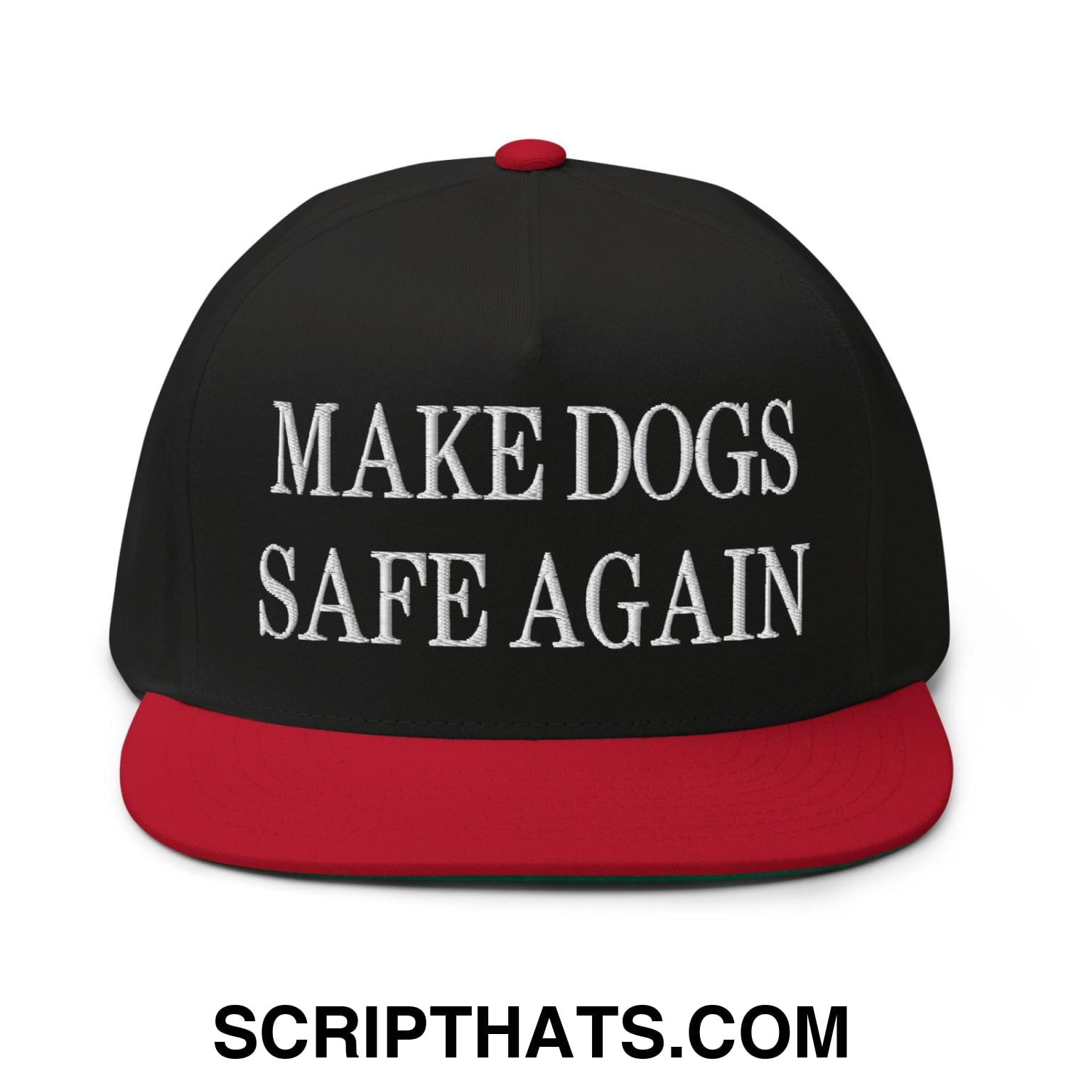 Make Dogs Safe Again Embroidered 5 Panel Flat Bill Brim Snapback Hat Black Red