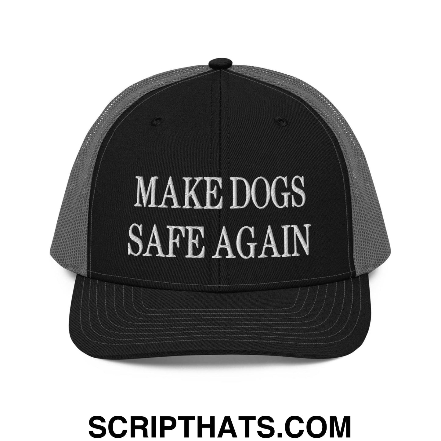 Make Dogs Safe Again Embroidered Classic Mesh Trucker Hat Black Charcoal
