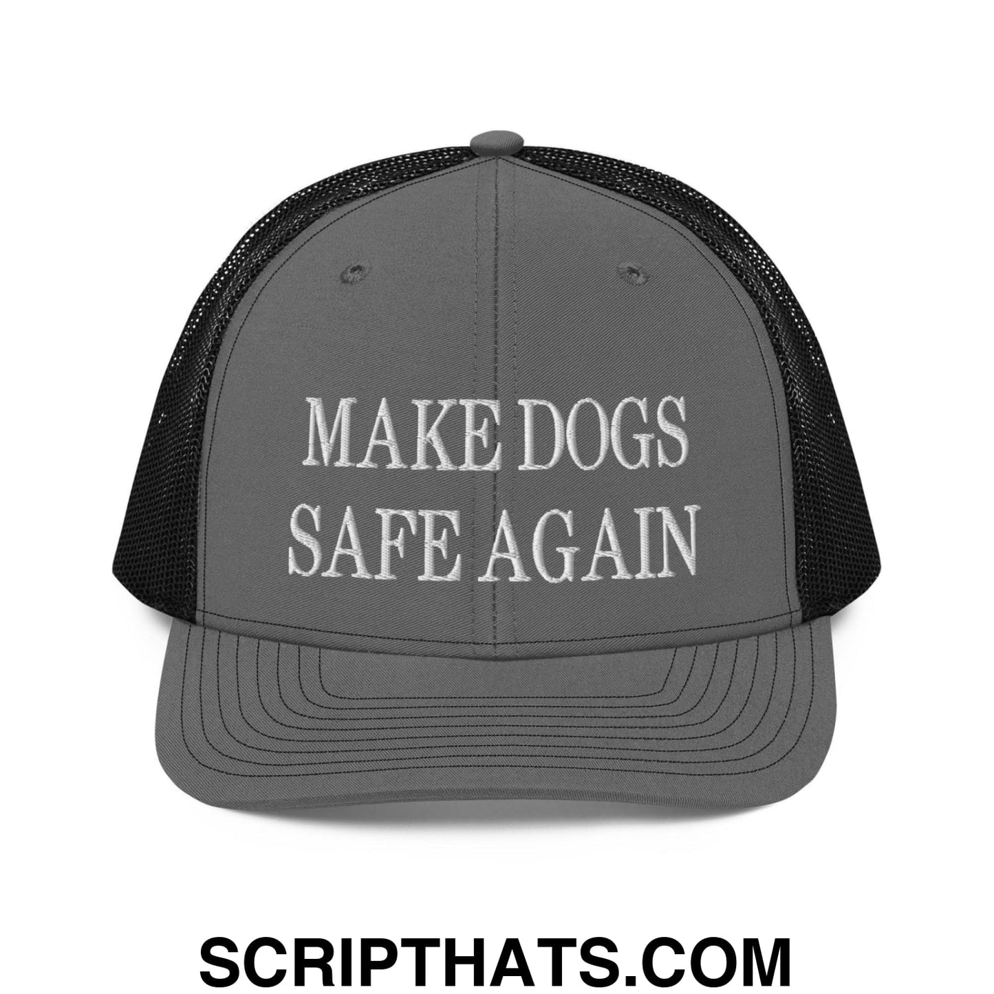 Make Dogs Safe Again Embroidered Classic Mesh Trucker Hat Charcoal Black