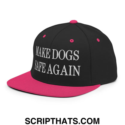 Make Dogs Safe Again Embroidered Flat Bill Brim Snapback Hat Black Neon Pink