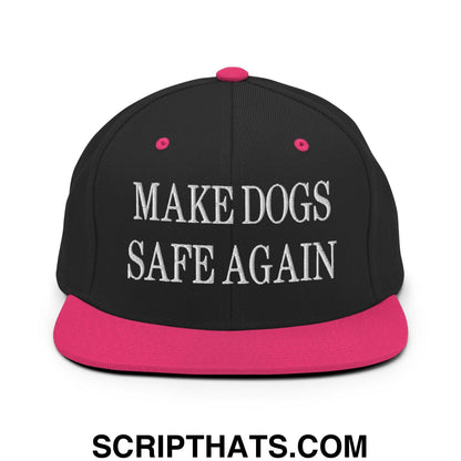Make Dogs Safe Again Embroidered Flat Bill Brim Snapback Hat Black Neon Pink