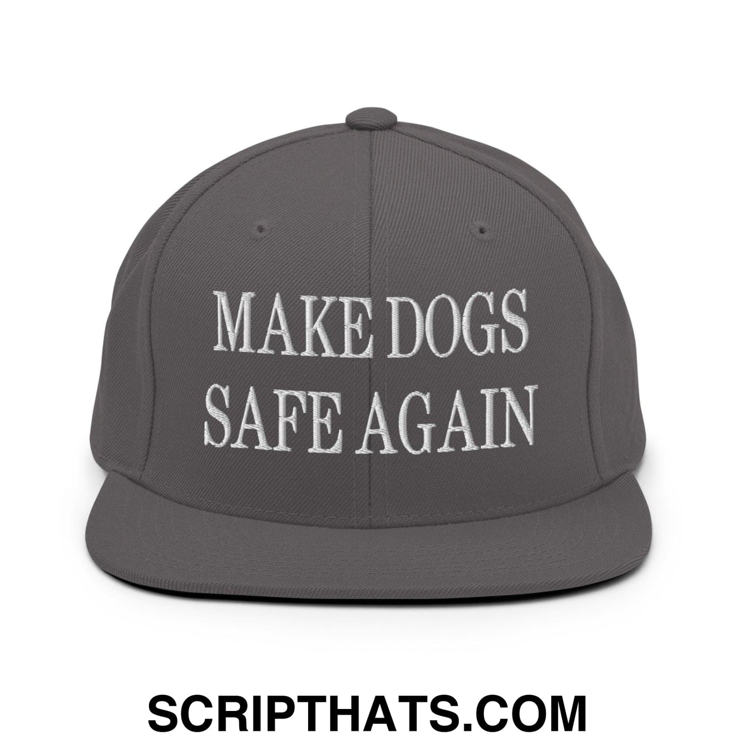 Make Dogs Safe Again Embroidered Flat Bill Brim Snapback Hat Dark Grey