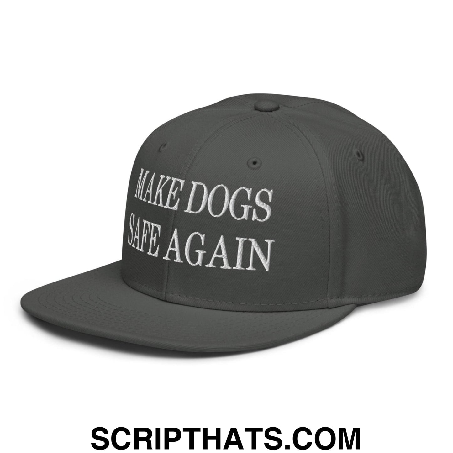 Make Dogs Safe Again Embroidered Flat Brim Bill Snapback Hat Charcoal gray