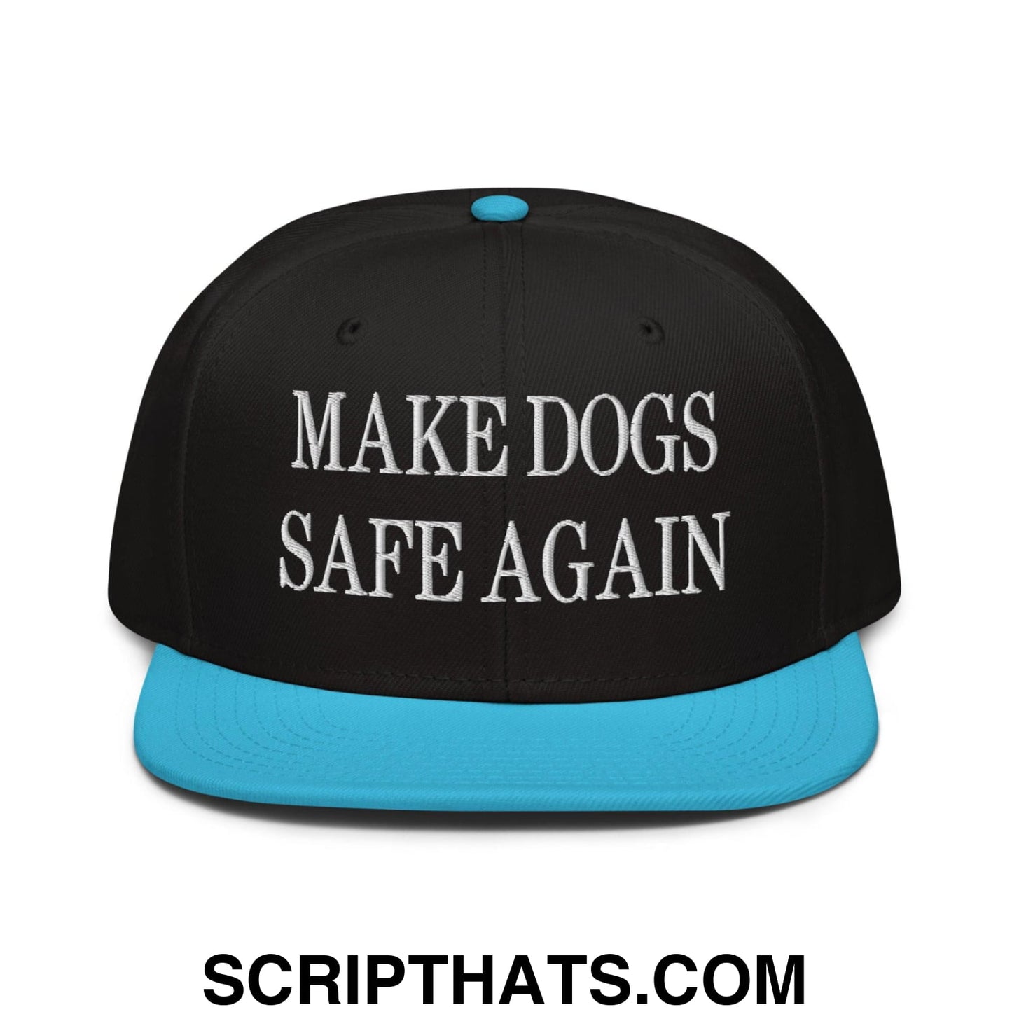 Make Dogs Safe Again Embroidered Flat Brim Bill Snapback Hat Aqua blue Black Black
