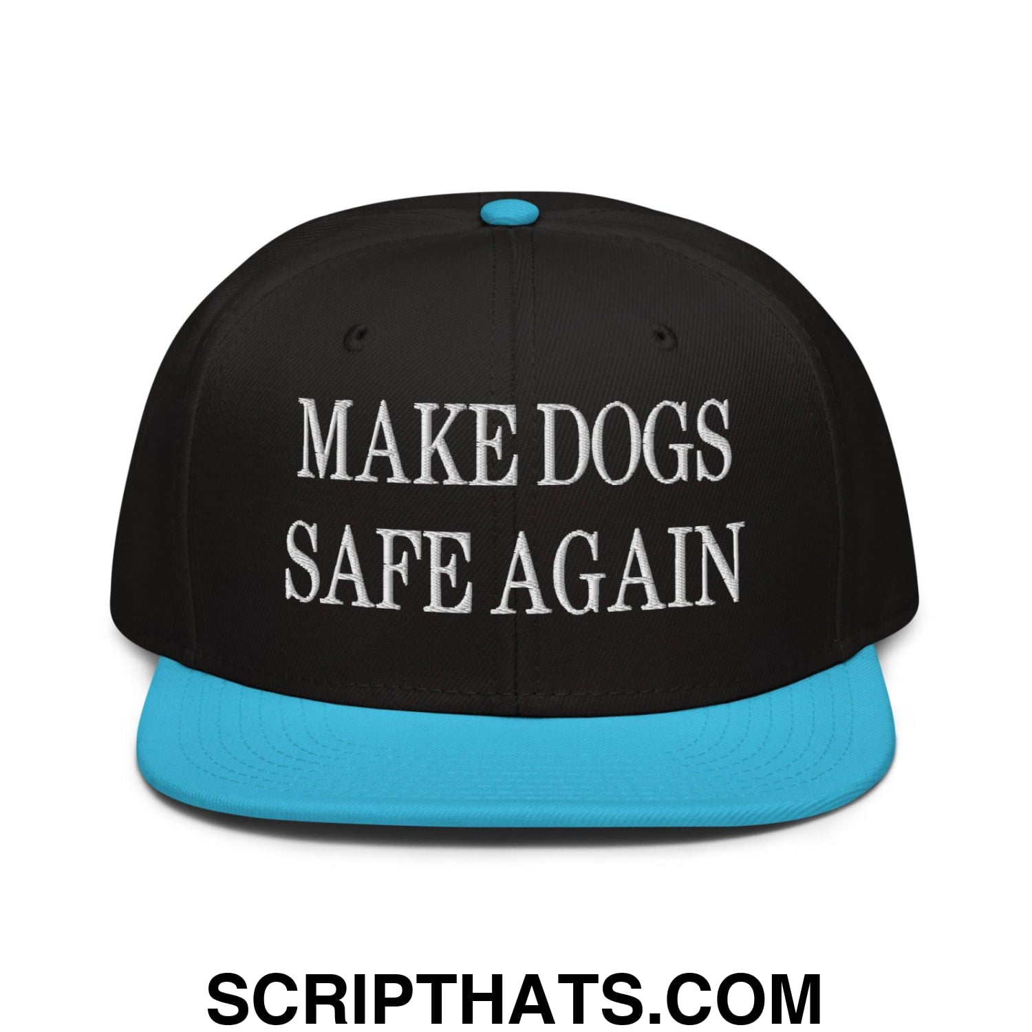 Make Dogs Safe Again Embroidered Flat Brim Bill Snapback Hat Aqua blue Black Black