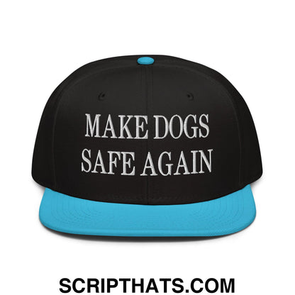 Make Dogs Safe Again Embroidered Flat Brim Bill Snapback Hat Aqua blue Black Black