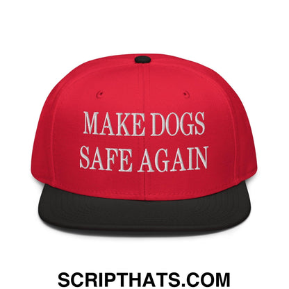 Make Dogs Safe Again Embroidered Flat Brim Bill Snapback Hat Black Red Red