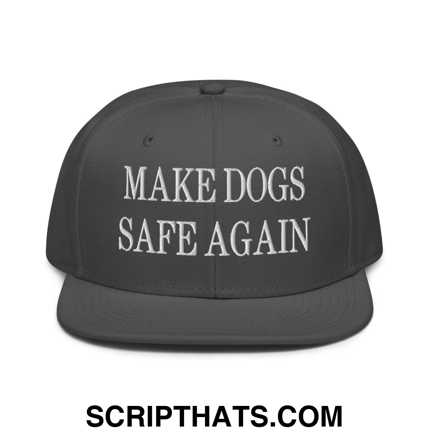 Make Dogs Safe Again Embroidered Flat Brim Bill Snapback Hat Charcoal gray