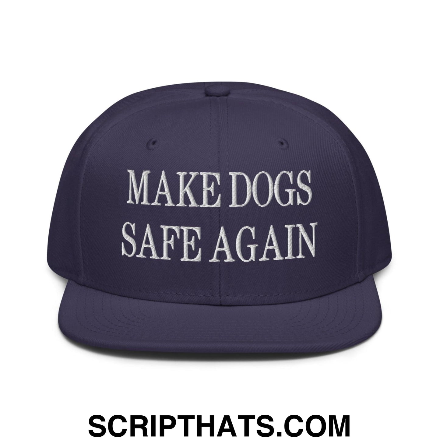 Make Dogs Safe Again Embroidered Flat Brim Bill Snapback Hat Navy blue