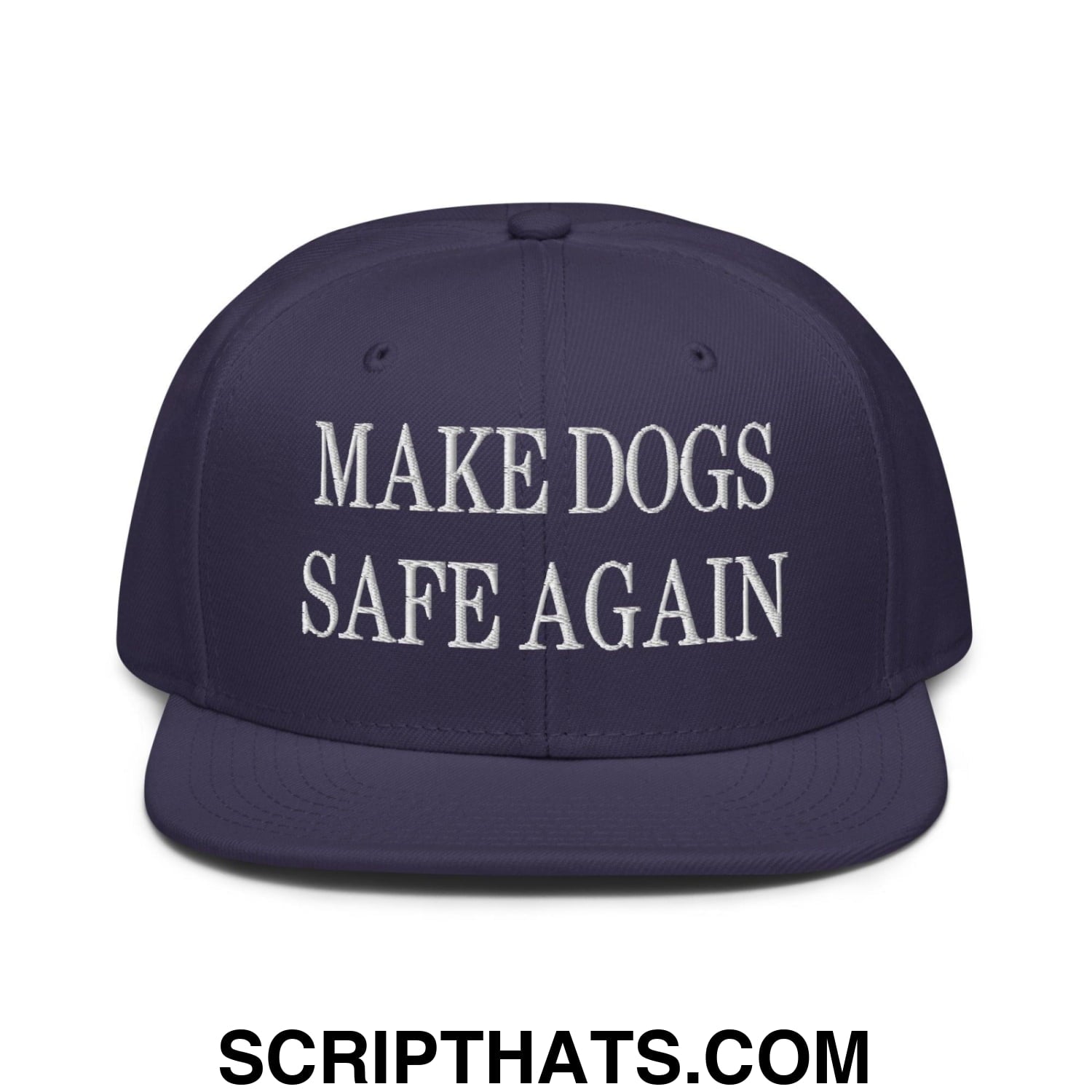 Make Dogs Safe Again Embroidered Flat Brim Bill Snapback Hat Navy blue