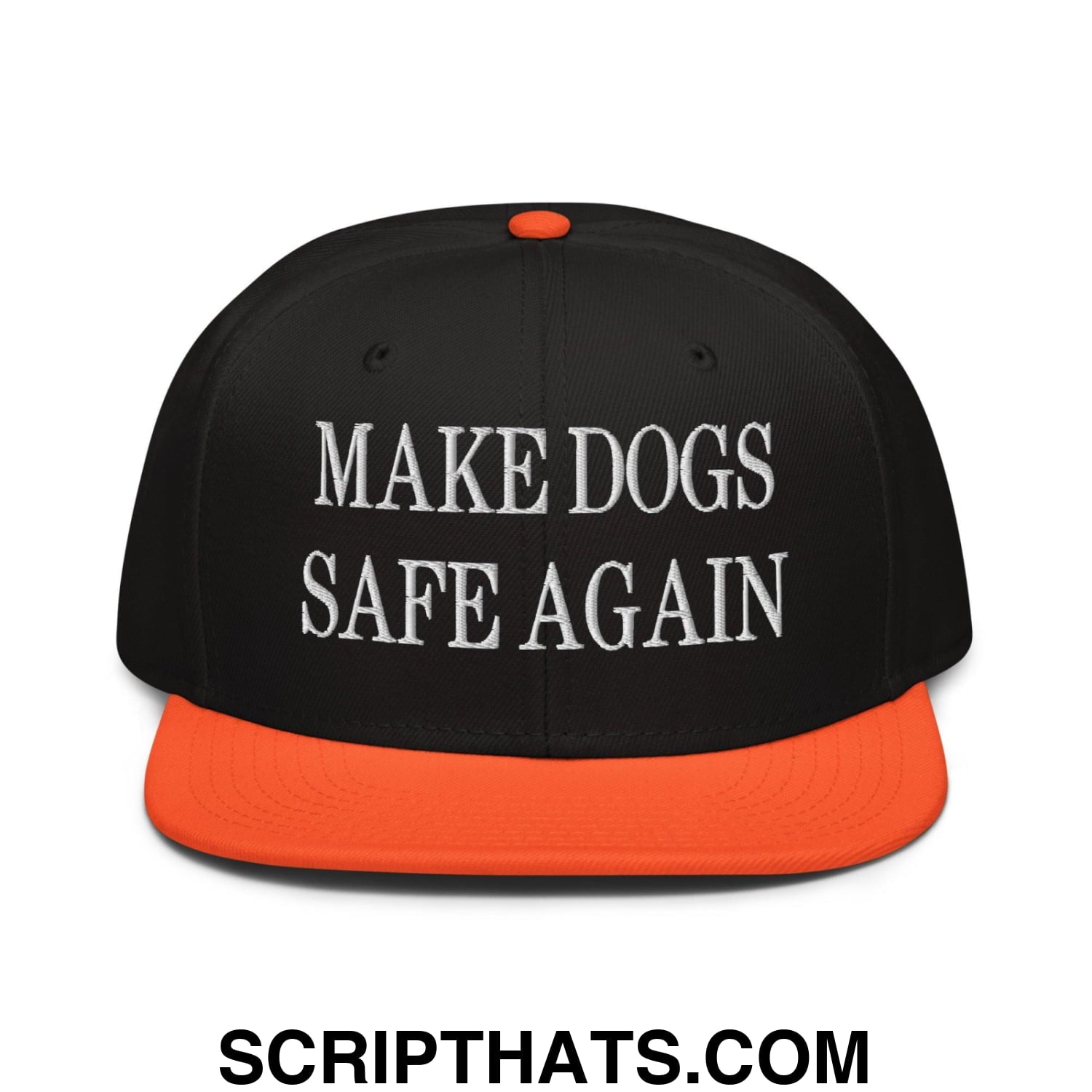 Make Dogs Safe Again Embroidered Flat Brim Bill Snapback Hat Orange Black Black