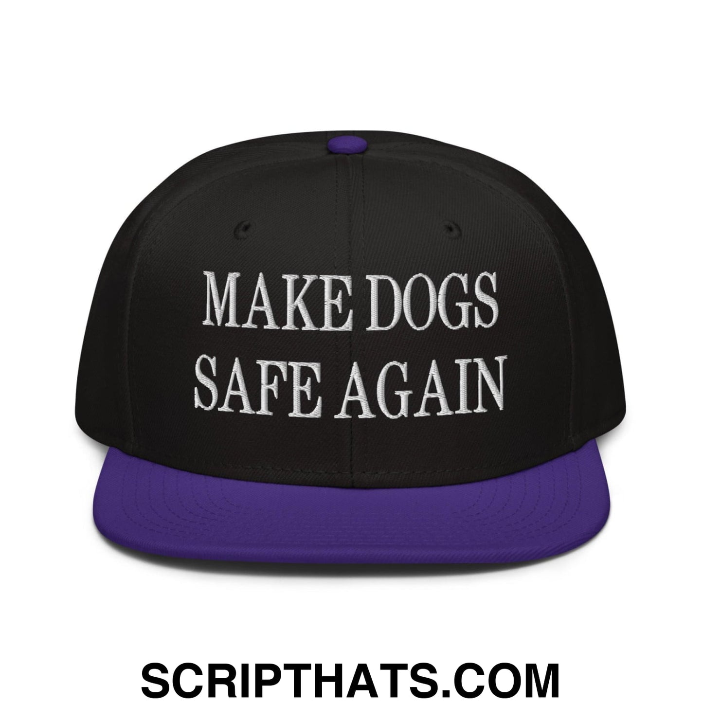 Make Dogs Safe Again Embroidered Flat Brim Bill Snapback Hat Purple Black Black