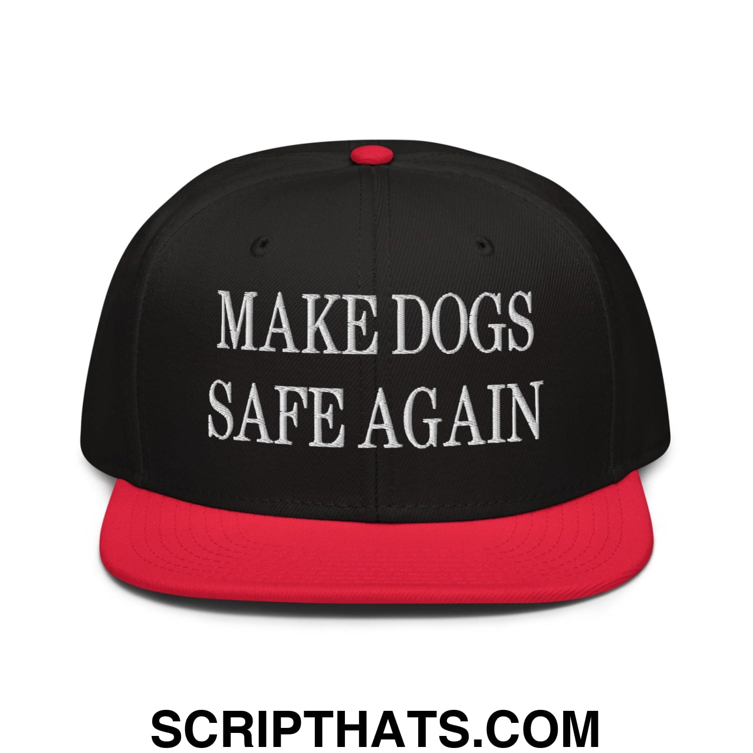 Make Dogs Safe Again Embroidered Flat Brim Bill Snapback Hat Red Black Black