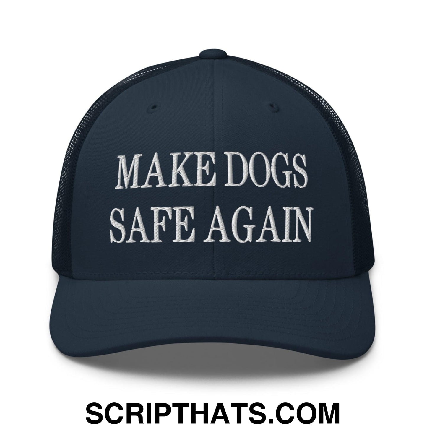 Make Dogs Safe Again Embroidered Mesh Trucker Hat Navy