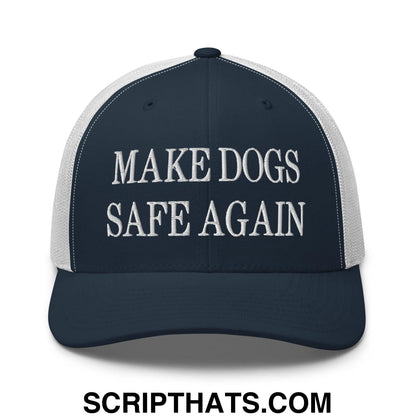 Make Dogs Safe Again Embroidered Mesh Trucker Hat Navy White