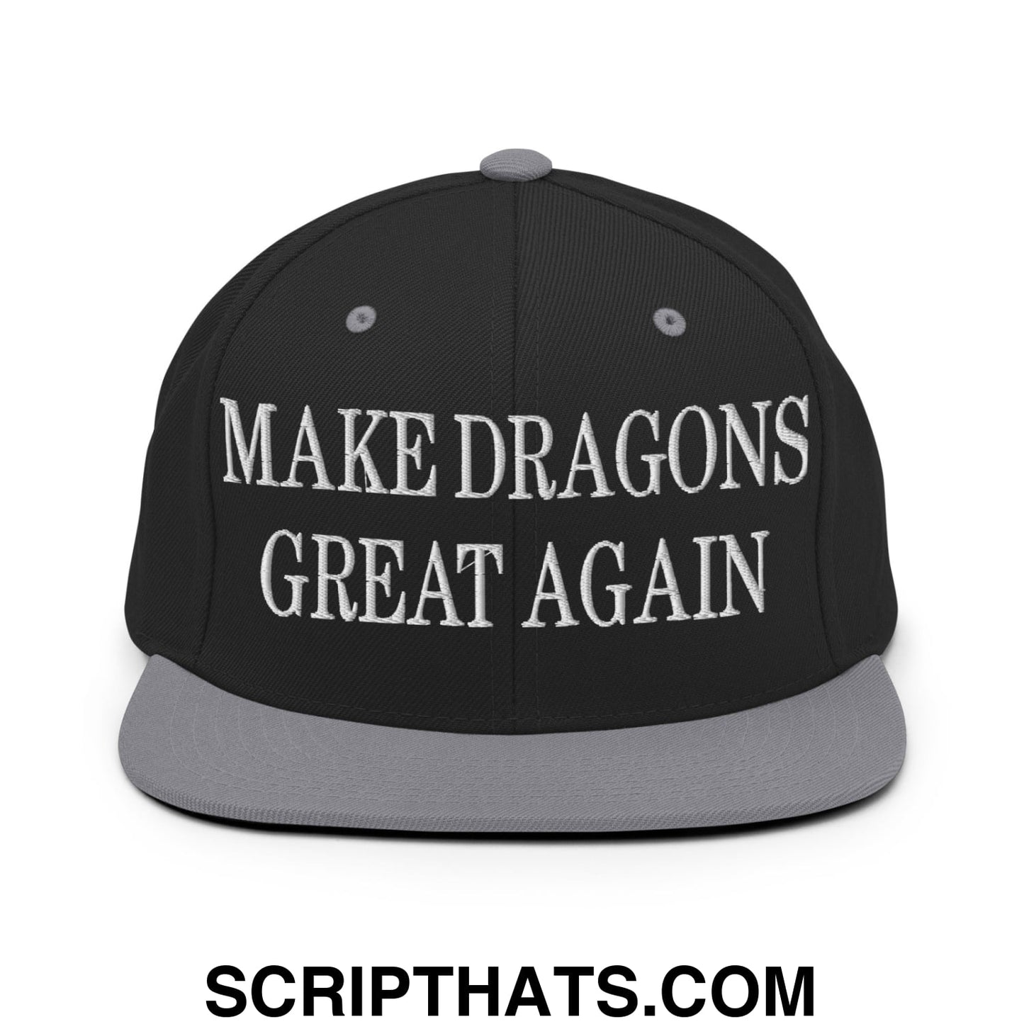 Make Dragons Great Again Embroidered Flat Bill Brim Snapback Hat Black Silver