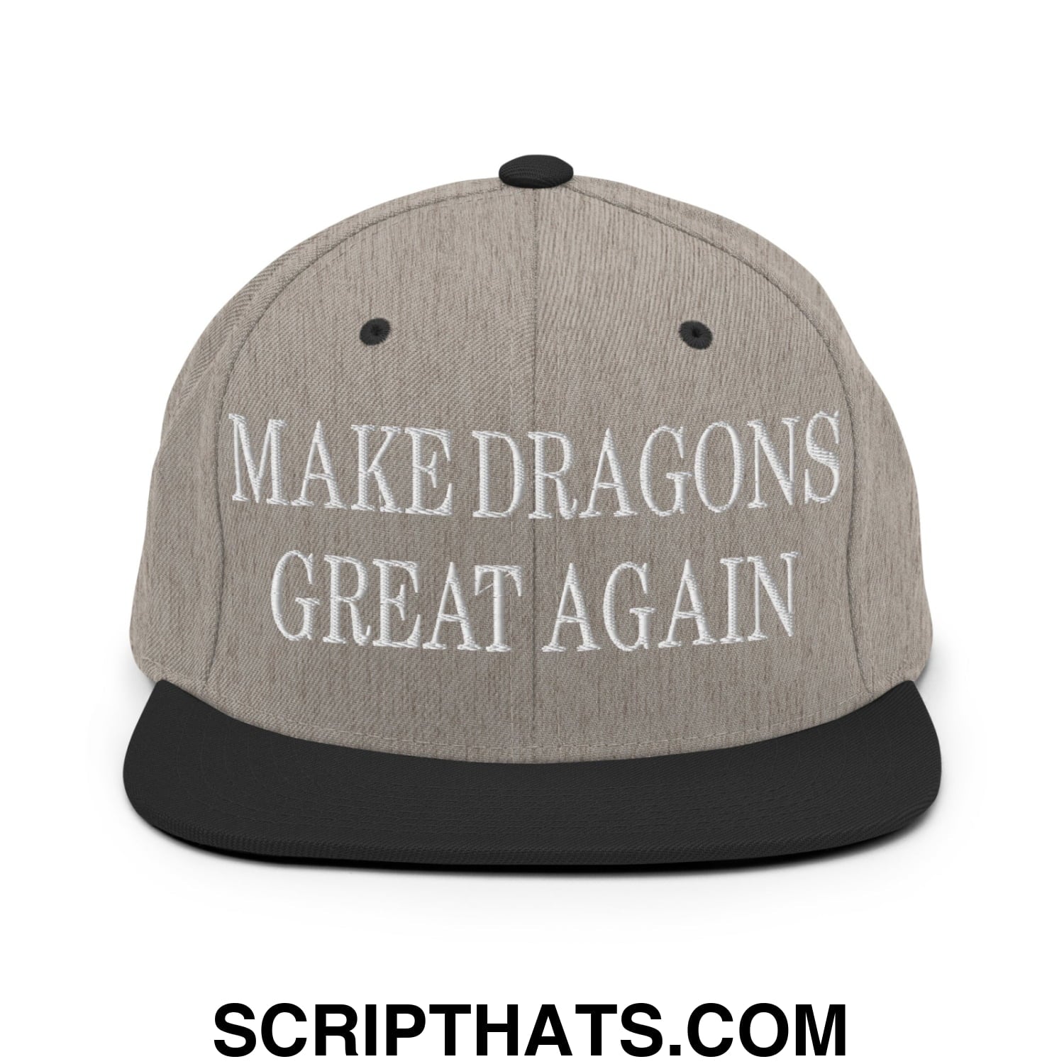 Make Dragons Great Again Embroidered Flat Bill Brim Snapback Hat Heather Black