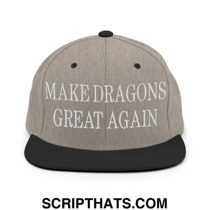 Make Dragons Great Again Embroidered Flat Bill Brim Snapback Hat Heather Black