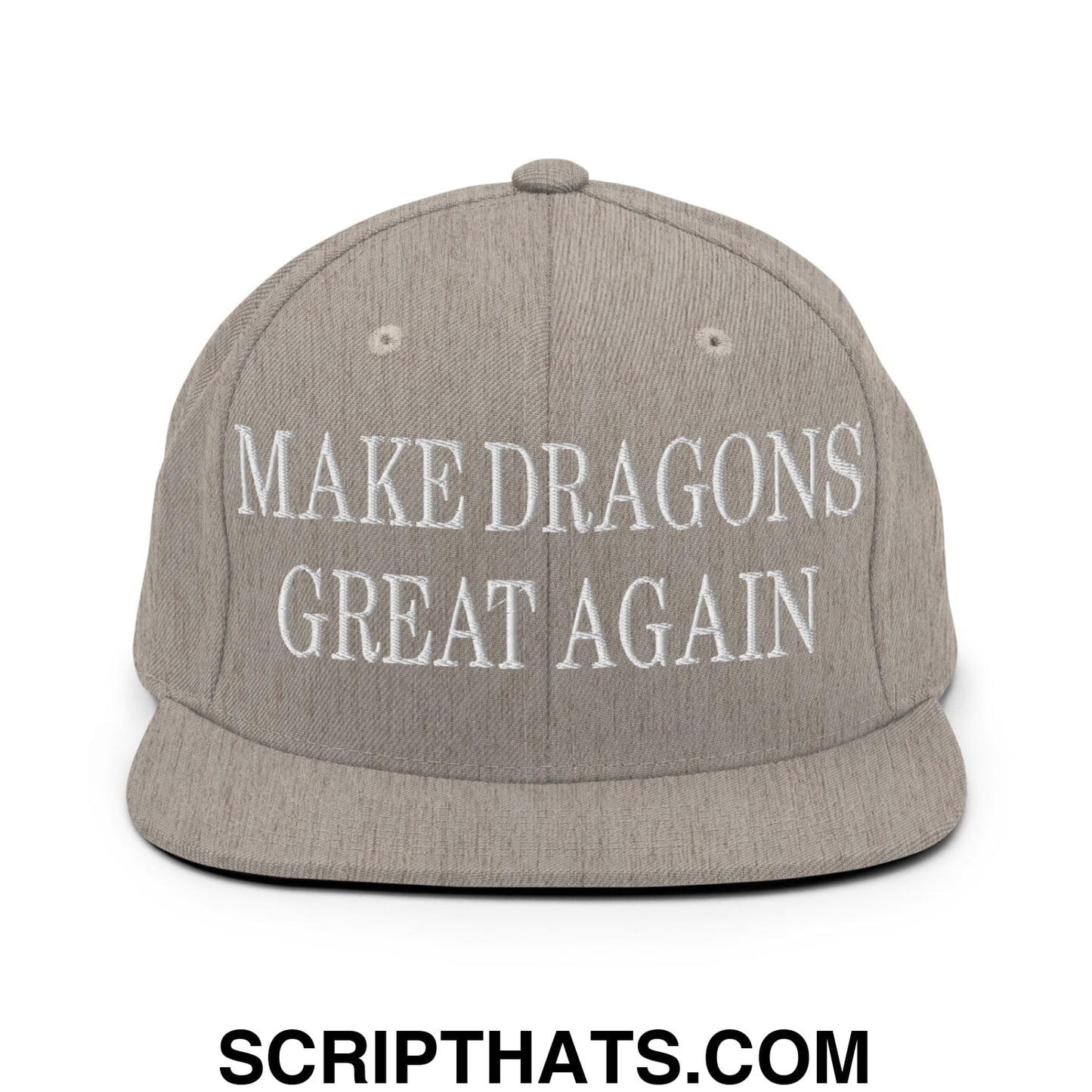 Make Dragons Great Again Embroidered Flat Bill Brim Snapback Hat Heather Grey