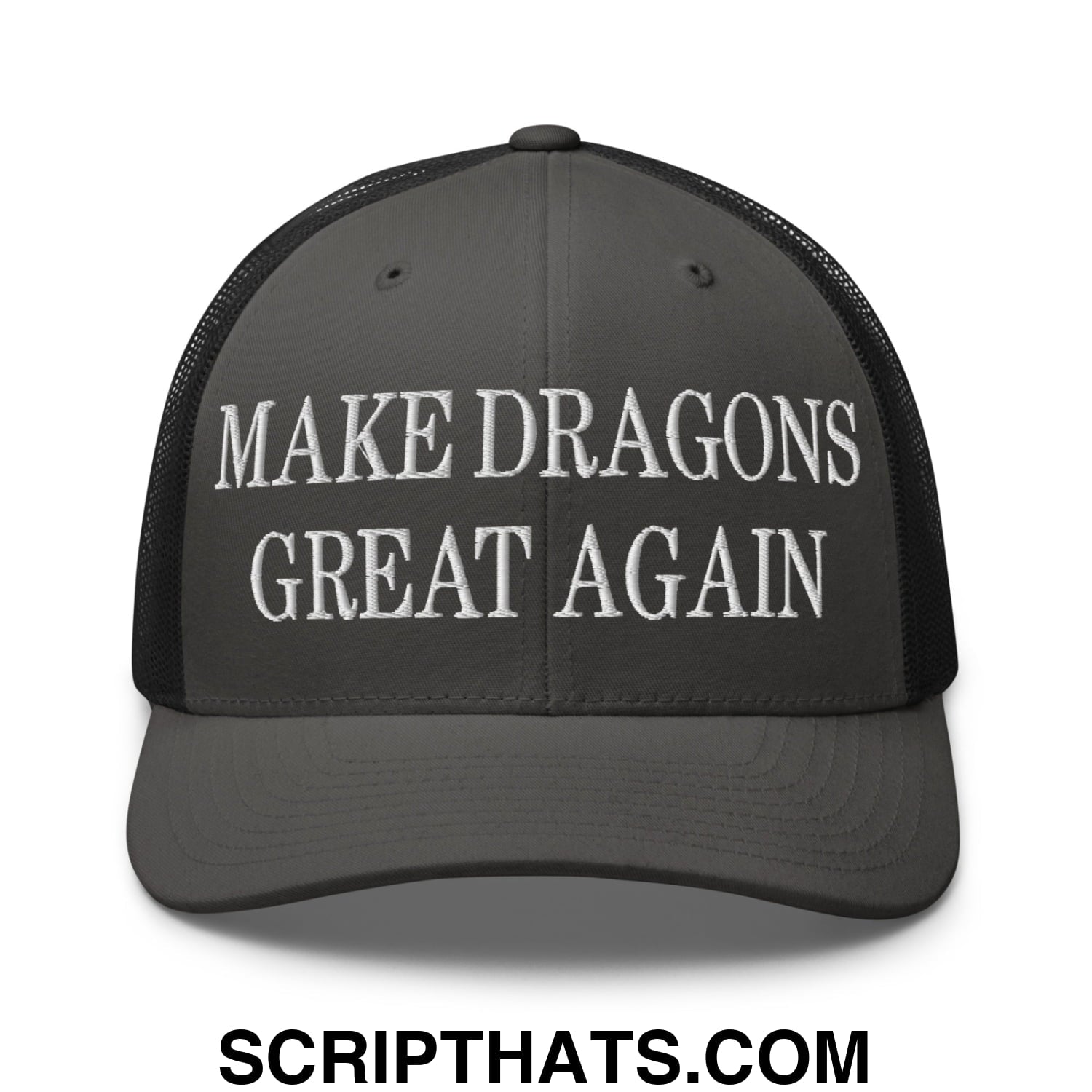 Make Dragons Great Again Embroidered Mesh Trucker Hat Charcoal Black