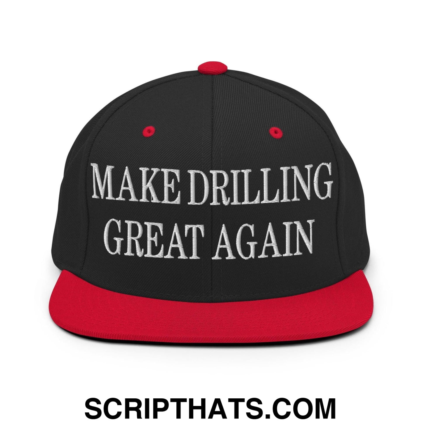 Make Drilling Great Again Embroidered Flat Bill Brim Snapback Hat Black Red