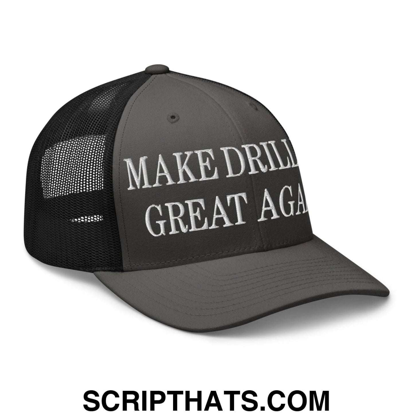 Make Drilling Great Again Embroidered Mesh Trucker Hat Charcoal Black