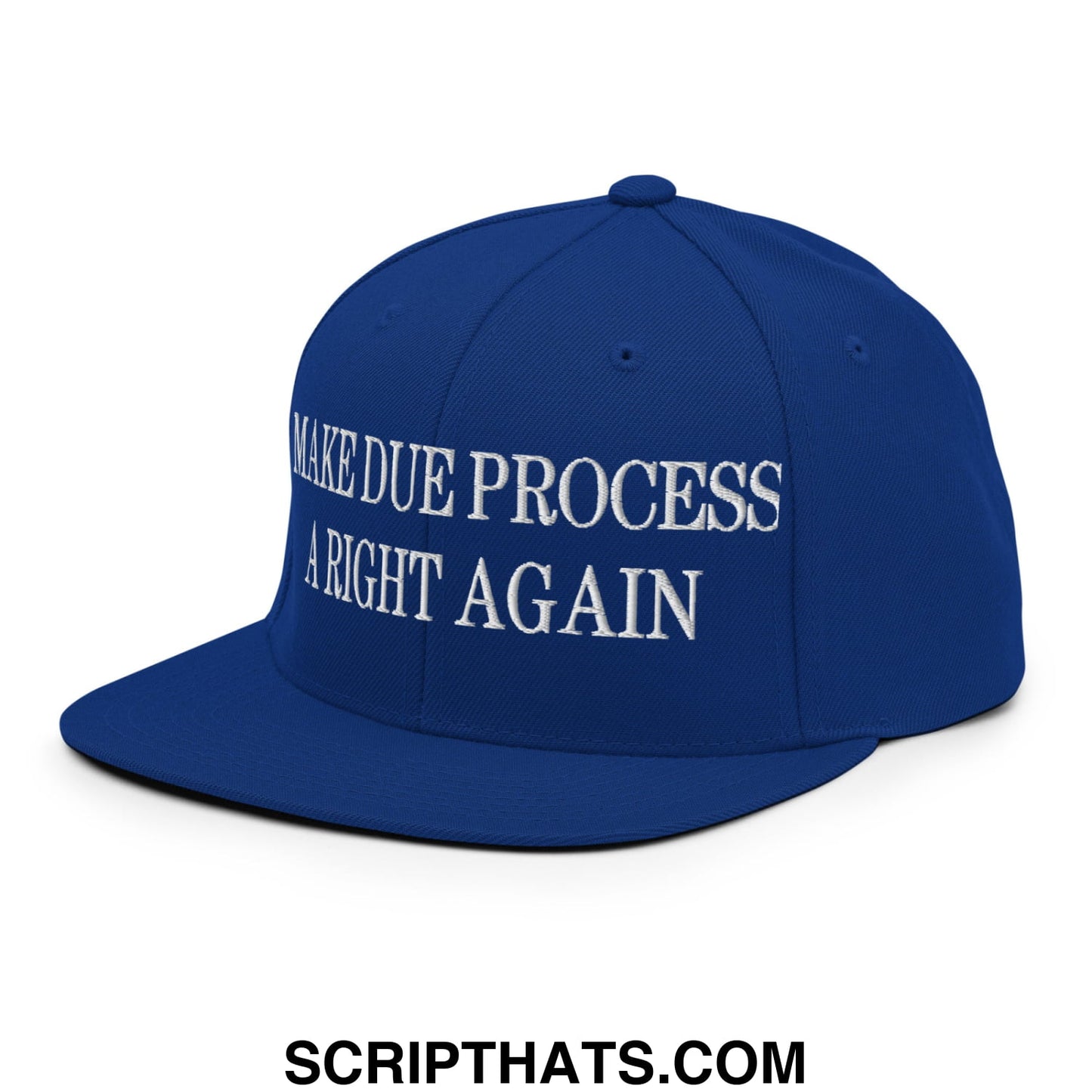 Make Due Process a Right Again Embroidered Flat Bill Brim Snapback Hat Royal Blue