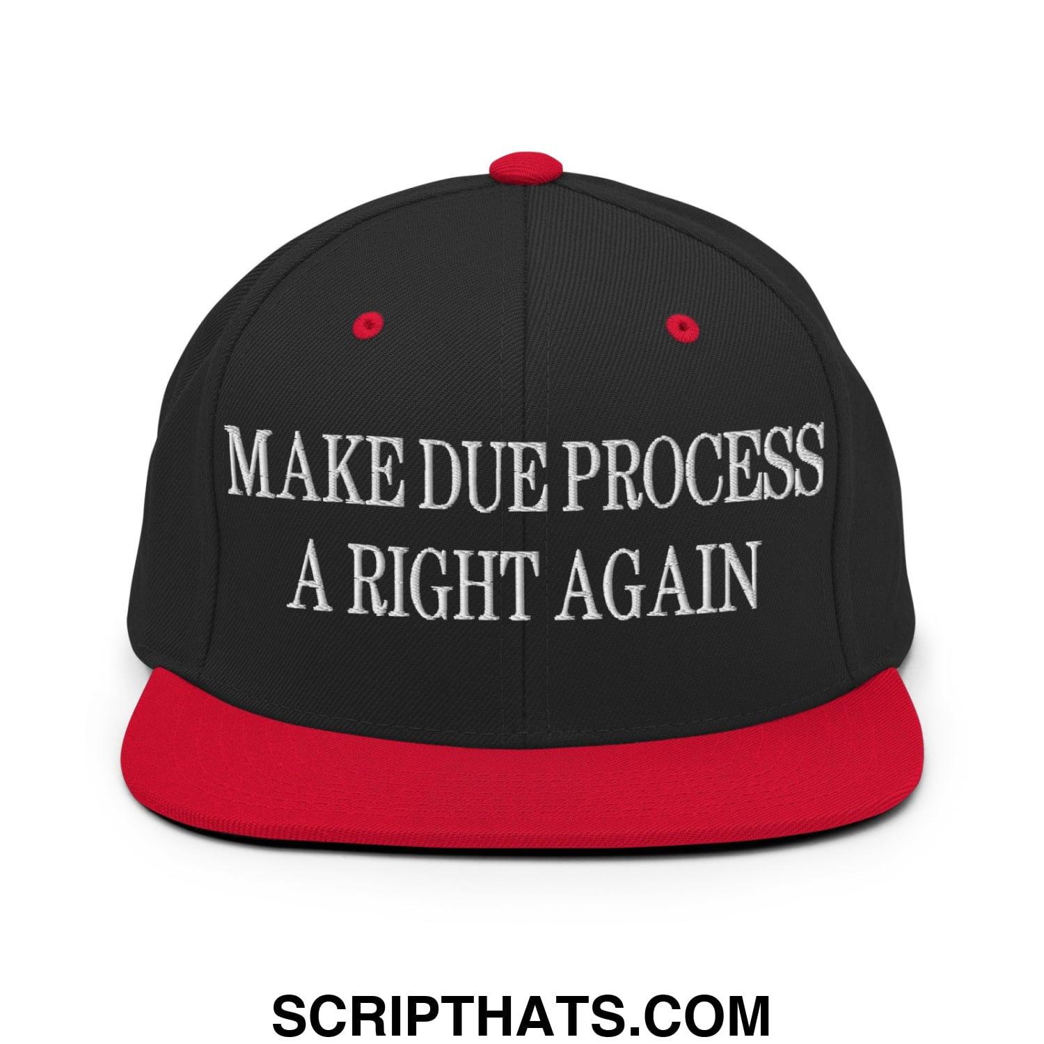Make Due Process a Right Again Embroidered Flat Bill Brim Snapback Hat Black Red