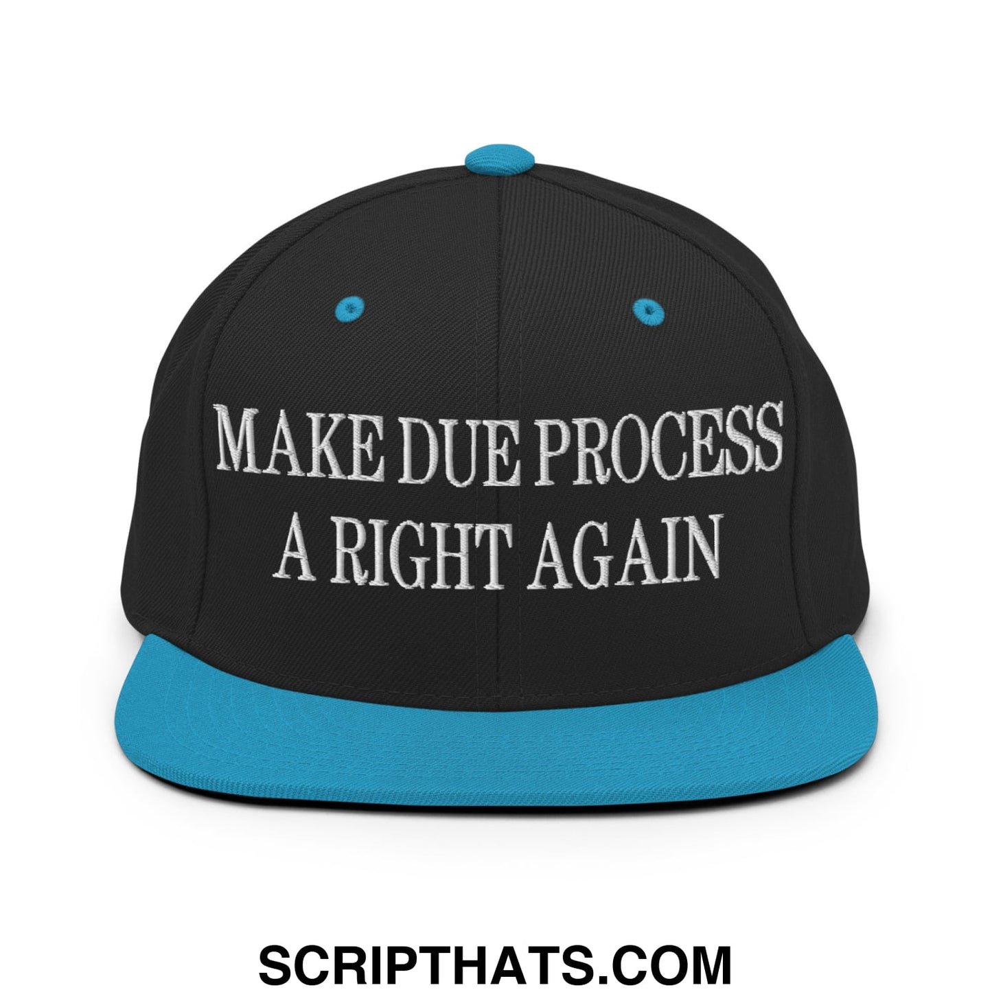 Make Due Process a Right Again Embroidered Flat Bill Brim Snapback Hat Black Teal