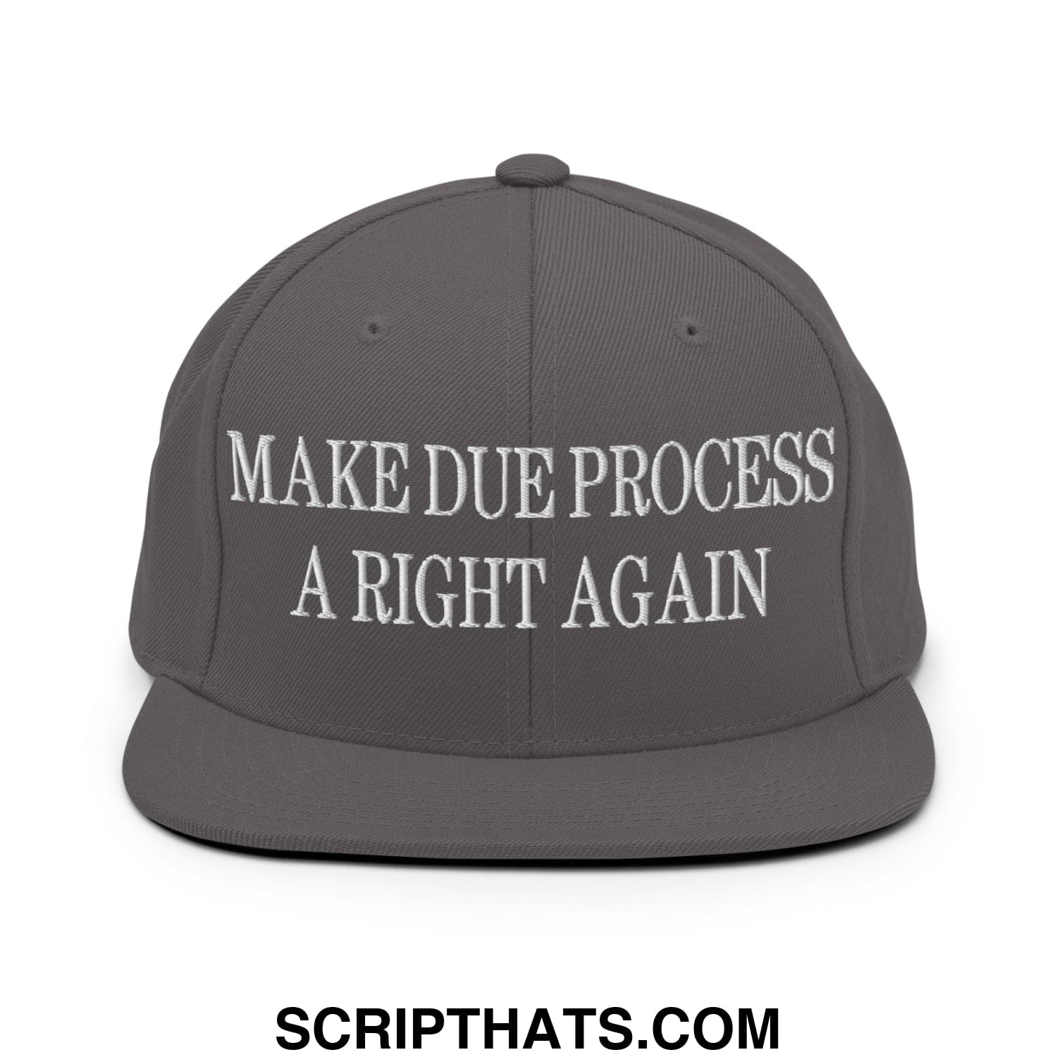 Make Due Process a Right Again Embroidered Flat Bill Brim Snapback Hat Dark Grey