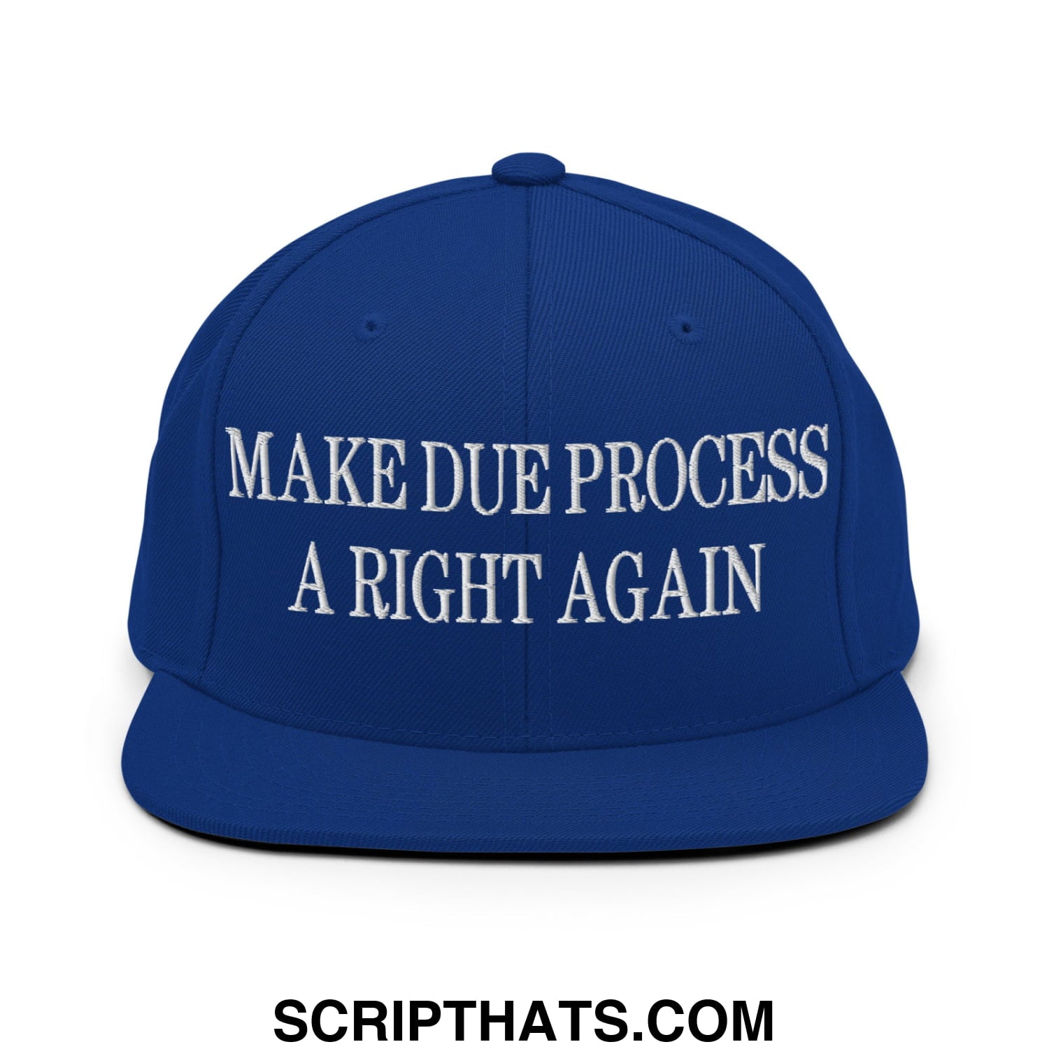 Make Due Process a Right Again Embroidered Flat Bill Brim Snapback Hat Royal Blue