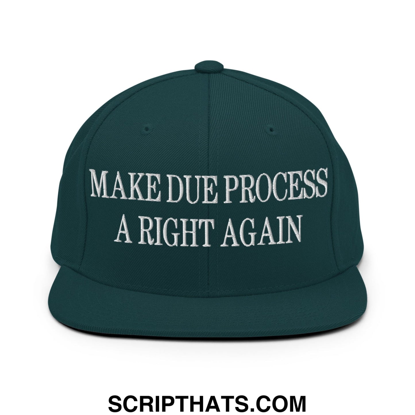 Make Due Process a Right Again Embroidered Flat Bill Brim Snapback Hat Spruce