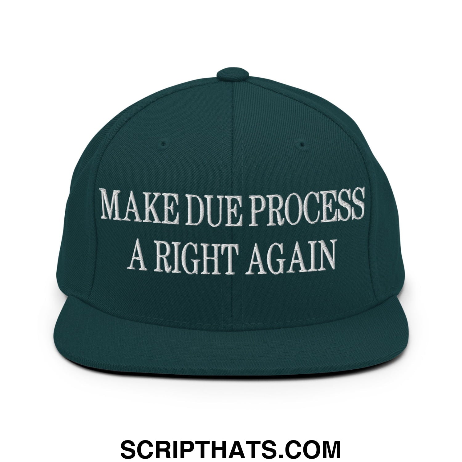 Make Due Process a Right Again Embroidered Flat Bill Brim Snapback Hat Spruce