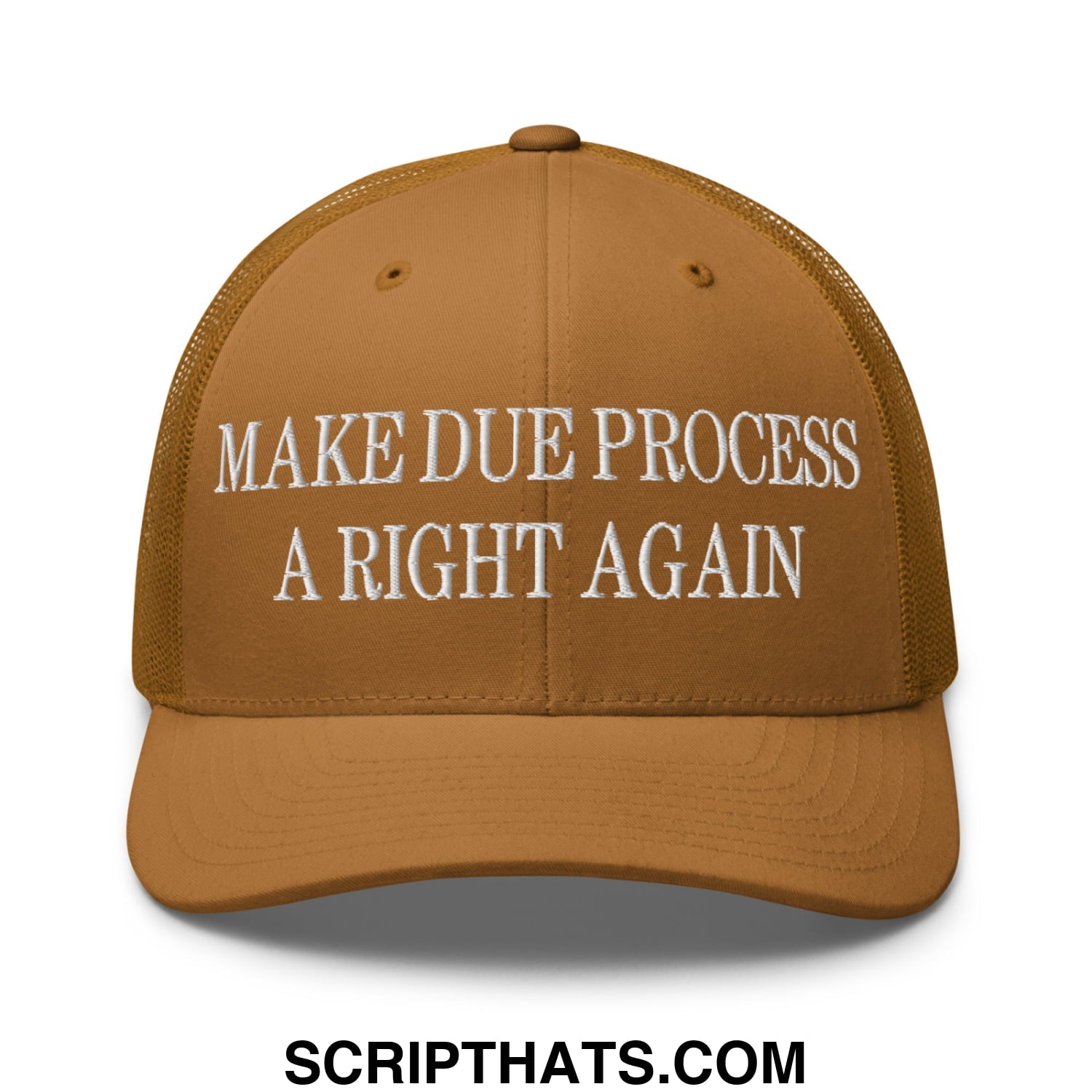 Make Due Process a Right Again Embroidered Mesh Trucker Hat Caramel