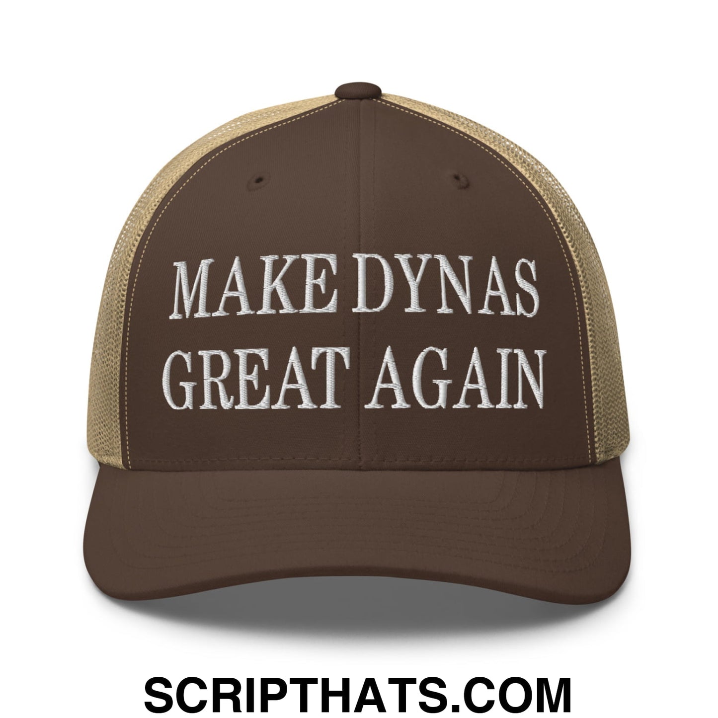 Make Dynas Great Again Embroidered Mesh Trucker Hat Brown Khaki