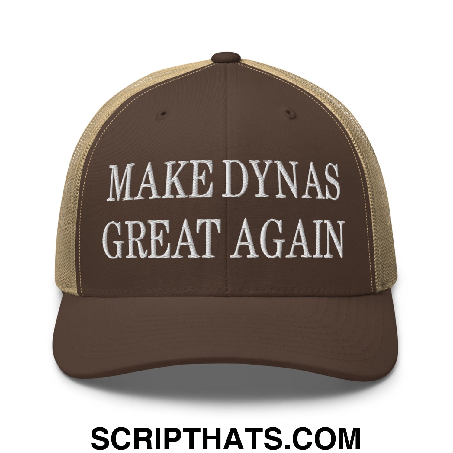 Make Dynas Great Again Embroidered Mesh Trucker Hat Brown Khaki