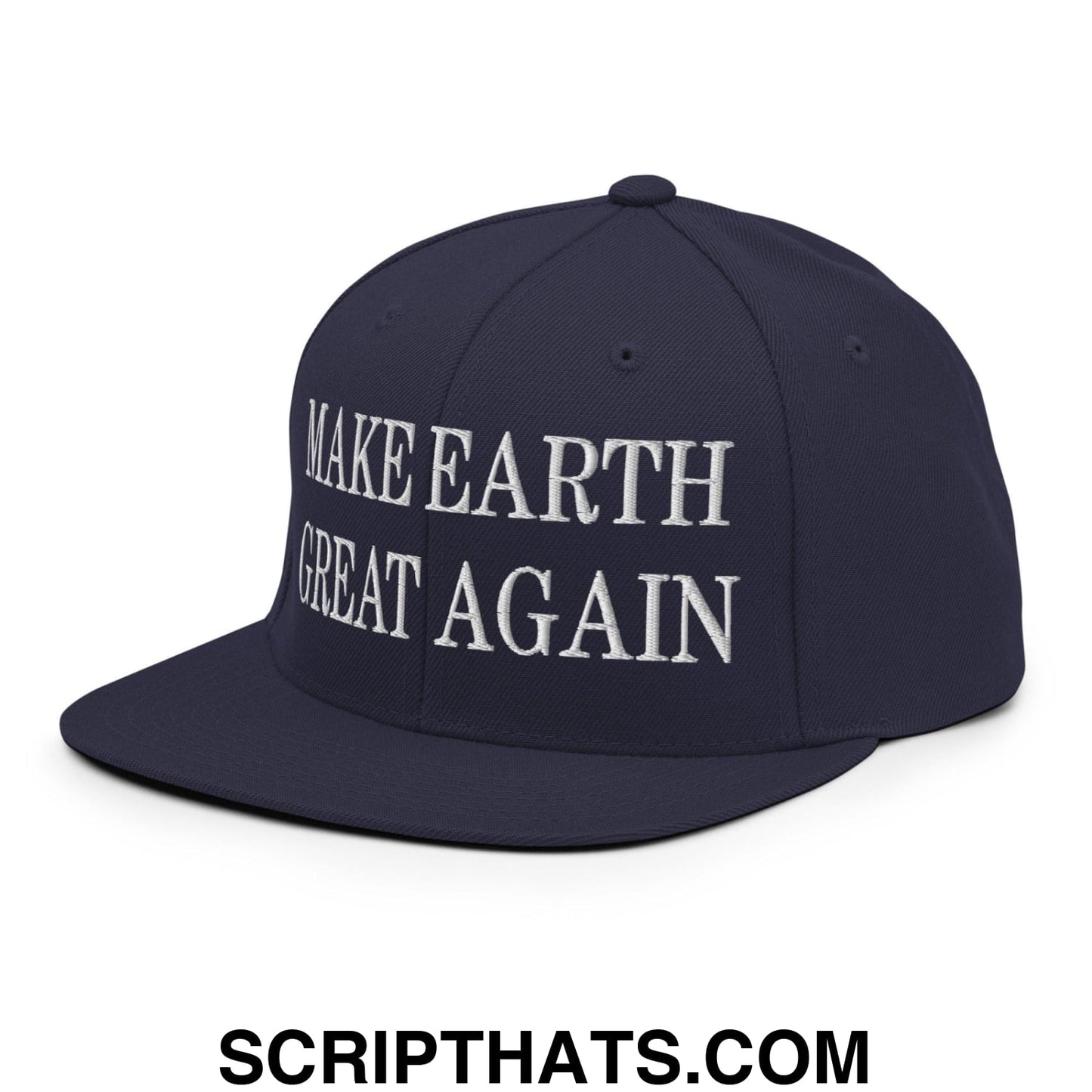 Make Earth Great Again Embroidered Flat Bill Brim Snapback Hat Navy