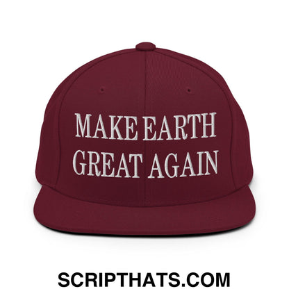 Make Earth Great Again Embroidered Flat Bill Brim Snapback Hat Maroon