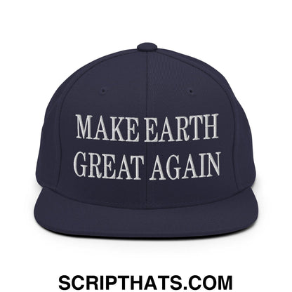 Make Earth Great Again Embroidered Flat Bill Brim Snapback Hat Navy