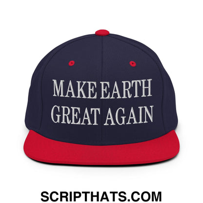 Make Earth Great Again Embroidered Flat Bill Brim Snapback Hat Navy Red
