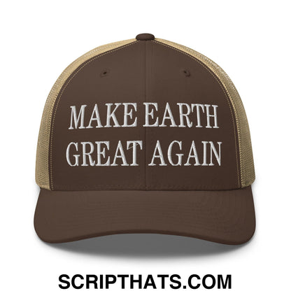 Make Earth Great Again Embroidered Mesh Trucker Hat Brown Khaki