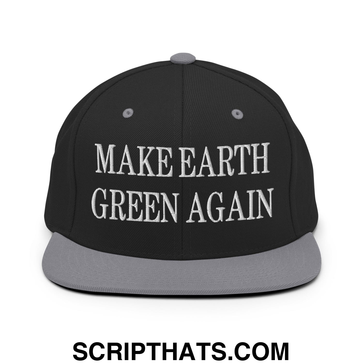 Make Earth Green Again Embroidered Flat Bill Brim Snapback Hat Black Silver