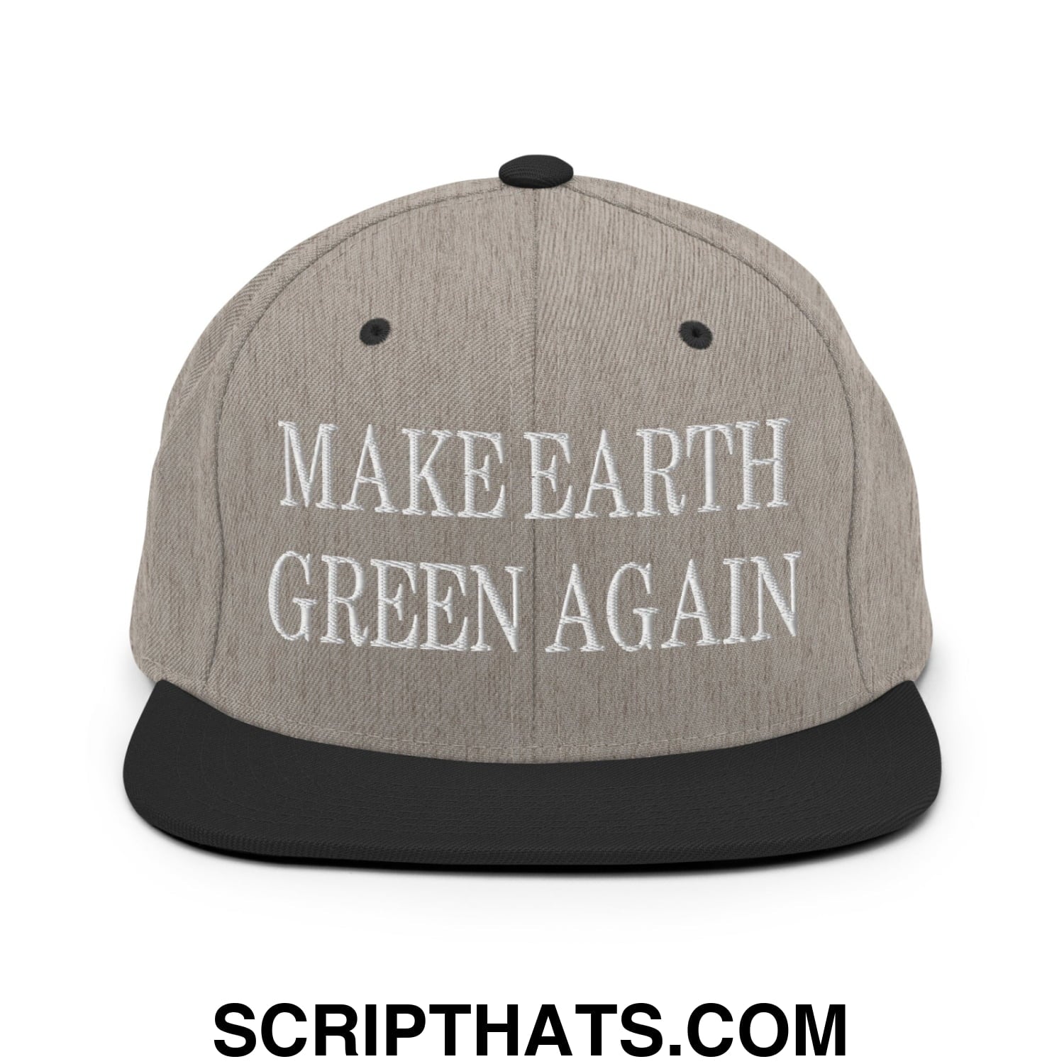 Make Earth Green Again Embroidered Flat Bill Brim Snapback Hat Heather Black