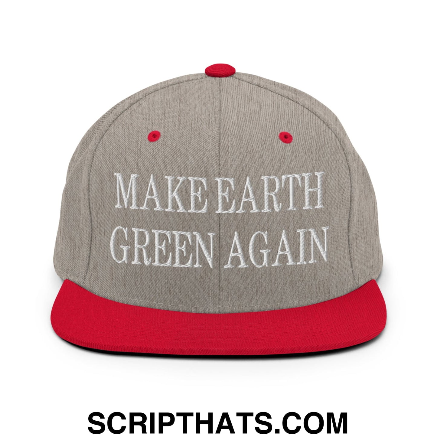 Make Earth Green Again Embroidered Flat Bill Brim Snapback Hat Heather Grey Red