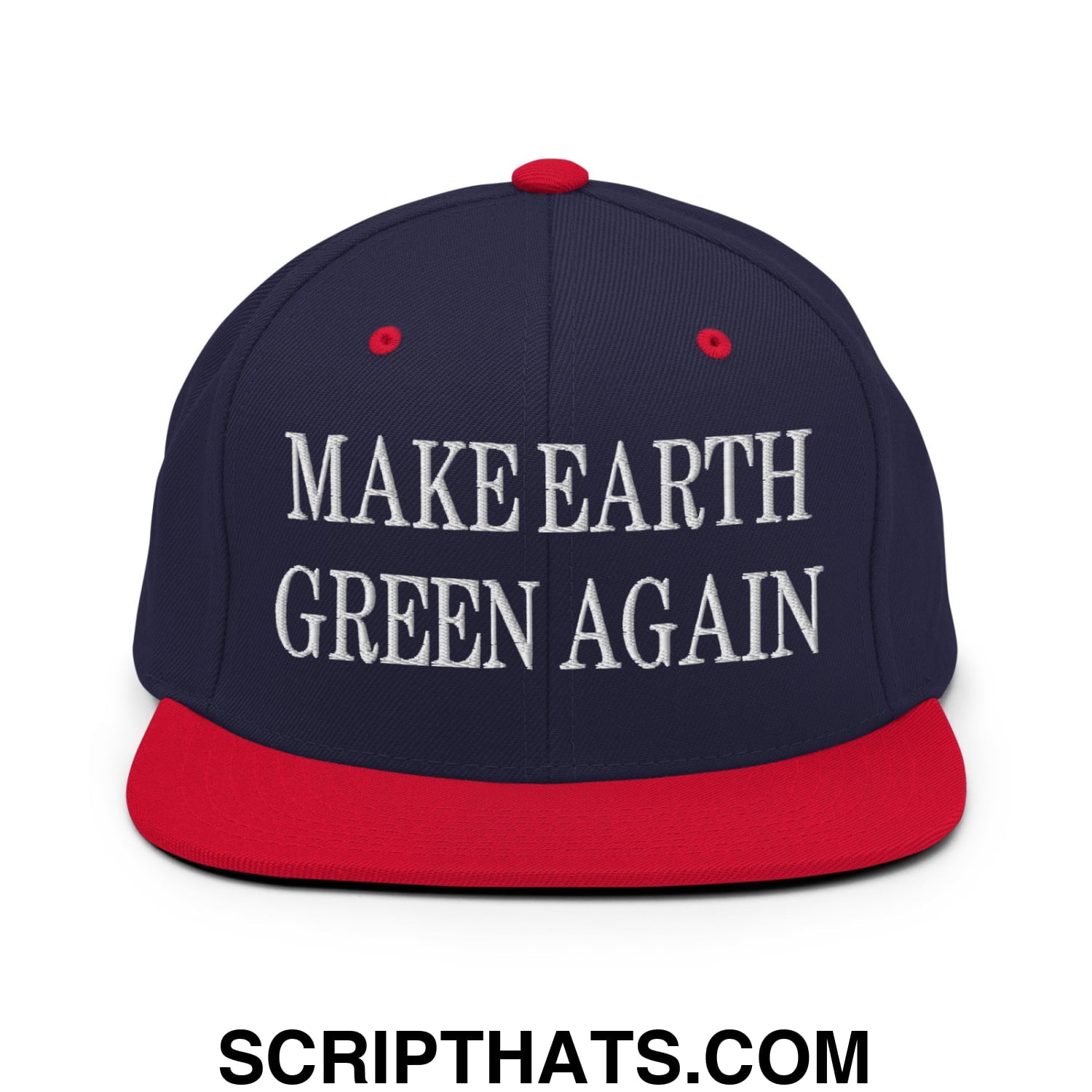 Make Earth Green Again Embroidered Flat Bill Brim Snapback Hat Navy Red