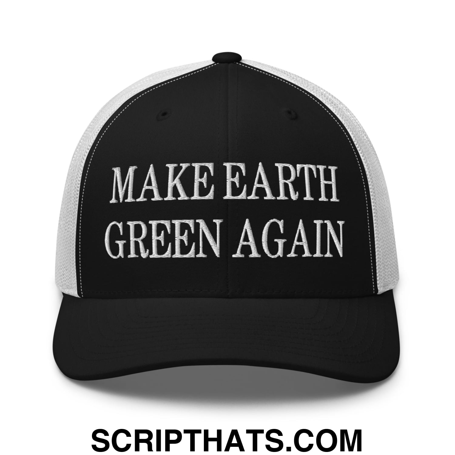 Make Earth Green Again Embroidered Mesh Trucker Hat Black White