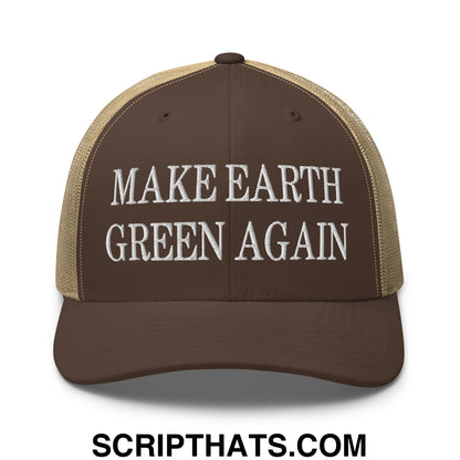 Make Earth Green Again Embroidered Mesh Trucker Hat Brown Khaki